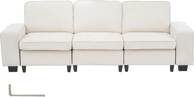 Produktbild von SucceBuy Modulares Loungesofa mit integriertem Stauraum, moderne Couch mit seitlichen Taschen und stabilem Metallrahmen, vielseitiges Schlafsofa für Wohnzimmer, Schlafzimmer, Wohnungen und Büros, weiß