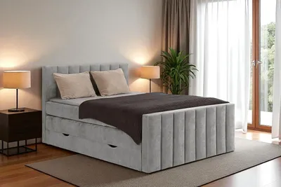Produktbild von KSHOMECONCEPT Boxspringbetten mit Bettkasten VELTRA 180x200, Taschenfederkern Matratze, Grau