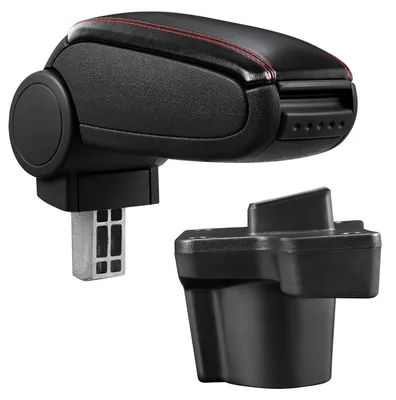 Armlehne Mittelarmlehne Leder Bezug Schwarz / Rot für Mazda 2 Typ DJ ab 2014 – Produktansicht