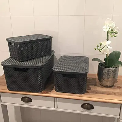 Productafbeelding van Famanu opbergmanden met deksel - 2 stuks, 10 liter, antraciet