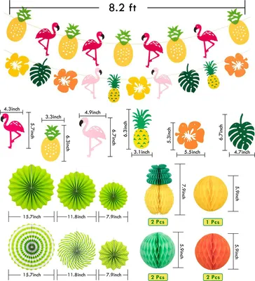 Obrázok produktu pre 15PCS havajské party dekorácie dodávky farebné tropické Hawaii Luau tematické strany Favors závesné papierové ventilátory Flamingo mexickej strany sada pre narodeniny svadobné sprchy džungle strana dekorácie