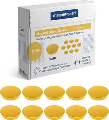 Produktbild von magnetoplan Rundmagnet "Basic" 32 mm gelb 10 Magnete