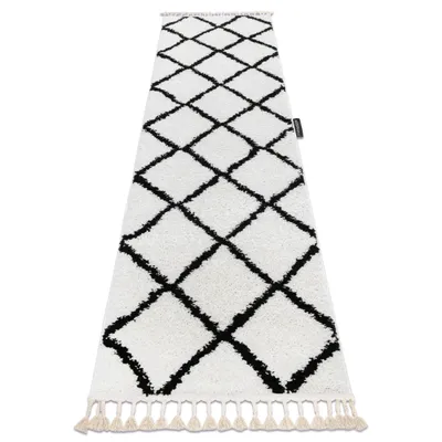Obrázek produktu pro Běhoun BERBER CROSS, bílá - střapce, do kuchyně, předsíně, chodby, haly  bílý 70x300 cm