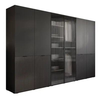 Produktbild von Kippschrank SANDBOX MODERN 300, mit LED Belechtung, Schwarzer Graphit / Schwarzer Graphit + geriffeltes Glass