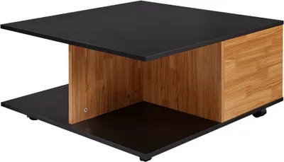 Produktbild von FineBuy Design Couchtisch Anthrazit / Sandeiche 70x70 cm Wohnzimmertisch mit 2 Schubladen Sofatisch mit Rollen Tisch mit 2 Fächern
