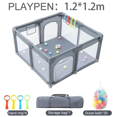 Image de Parc pour bébé - Clôture de sécurité pour l'intérieur - 1,2 x 1,2 m - Gris - Pour les enfants de 3 à 6 ans