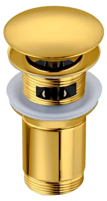 Produktbild von Messing Waschbeckenstöpsel Universal - Pop Up Ventil 66 mm x G1 1/4 - Goldene Spülbecken Stopfen mit Überlauf - 4 Dichtungen, Klick C