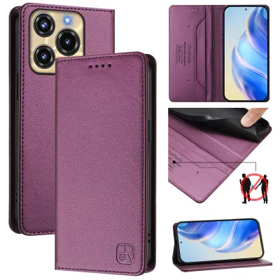 Image de Etui en cuir pour Oukitel C69, étui à rabat avec fentes pour cartes, portefeuille et support Violet