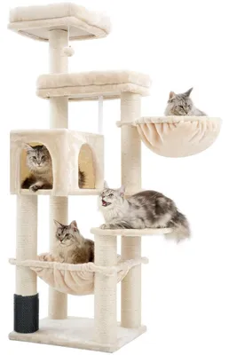 Immagine prodotto di Albero per graffiare di grandi dimensioni, ideale per Maine Coon, con pali in sisal (diametro 11 cm), altezza 168 cm, colore beige