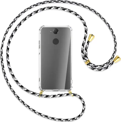 Produktbild von Handykette Backcover-Schutzhülle mit Band (Metall goldfarben) für Sony Xperia XA2 - schwarz/grau/weiß