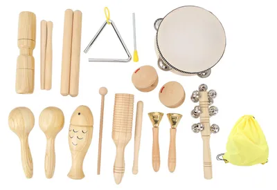 Image de Ensemble de 10 instruments de percussion en bois et en acier inoxydable, conçu pour les jeunes enfants