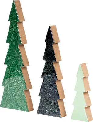 Produktbild von 3er Set Deko Aufsteller Tannenbaum H15-30cm Grün Schwarz Holz Weihnachtsdeko