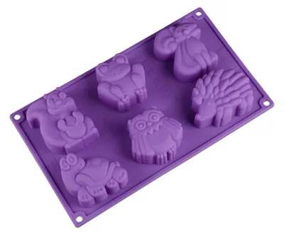 Immagine prodotto di Stampo in silicone a forma di animali, con 6 cavità, antiaderente, ideale per saponi, torte, cioccolata. Colore casuale