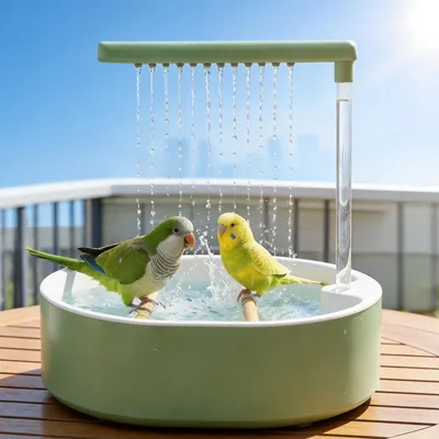 Vogelbad für Papageien, automatisch, PP-Kunststoff, grün