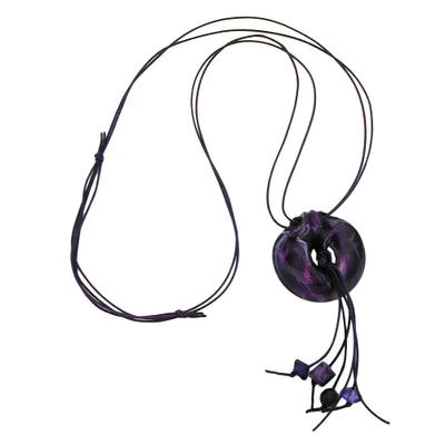 Produktbild von Kette 52mm Kunststoff Anhänger Amulett lila marmoriert Kordel lila 100cm lila 52mm