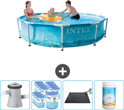 Produktbild von Intex Rundrahmen-Schwimmbecken – 305 x 76 cm – Wasserdruck – inklusive Pumpe Filter - Solarmatte - Chlor
