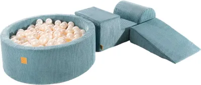 Produktbild von MeowBaby® Spielplatz aus Schaumstoff 3-Element Schaumspielset mit Runde Bällebad, 200 Bälle, Kordsamt, Türkis: Weiße Perle