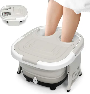 Produktbild von Elektronische Fussbadewanne klappbar, Multifunktionales Fussbadmassagegeraet mit Luftblasen und Fernbedienung, Fusssprudelbad mit verstellbarer Temperatur & Zeit (Grau)