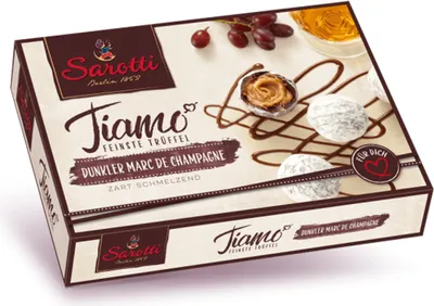 Produktbild von Sarotti Tiamo Feinste Trüffel Dunkler Marc de Champagne 125g