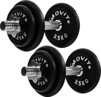 Produktbild von Movit® Kurzhanteln Set - 20 kg, Gusseisen, Ø31mm, Hantelscheiben, 2,5/1,25 kg, Sternverschluss, Gerändelt, Verstellbar, Schwarz - Hantelset