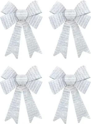 Produktbild von Glitzer Schleife silber weiß mit Fransen 30 x 45cm 4 Stück