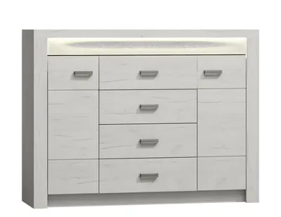 Obrázok produktu pre Komoda s LED osvetlením CHALAPATA - šírka 137 cm, dub kraft biely