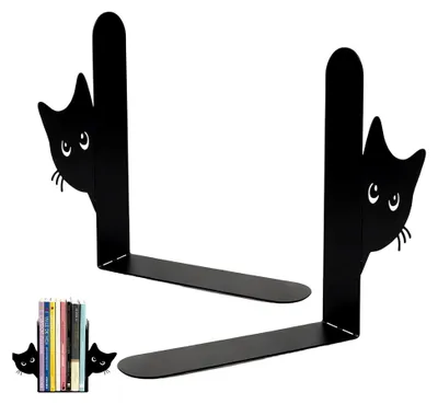 Produktbild von 2 Stück Katzen Buchstützen aus Metall für Bücher, DVDs und mehr