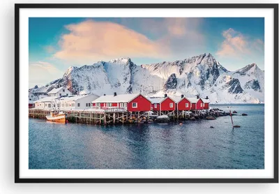 Produktbild von Gerahmtes Poster - Schwarzer Rahmen - Lofoten Dorf Angeln - 91,5x61 cm - Wand Bild - Wanddeko - Wandbilder - Kunstposter - Wandposter - Bilderrahmen - Bilder - Kunstdruck - P2BAA91x61-4762