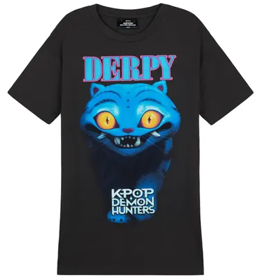 Produktbild von KPop Demon Hunters Derpy Tiger Offiziell T-Shirt Mädchen, Baumwolle Rundhalsshirt, Anime Kpop Merch, Kinder Geschenke (5-6 Jahre, Schwarz/Blau Derpy)