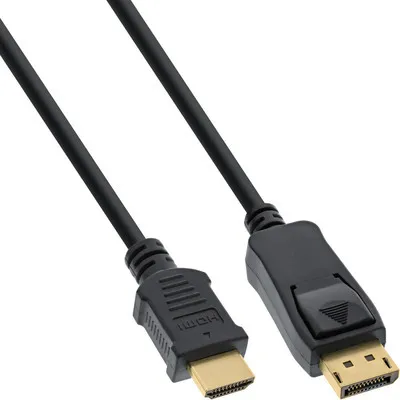 Produktbild von InLine DisplayPort zu HDMI Konverter Kabel, schwarz, 2m, 2 m, DisplayPort, HDMI, Gold, Schwarz, Männlich/Männlich