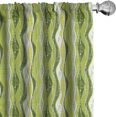 Produktbild von ABAKUHAUS Gestreift Vorhänge, Gardinen, Retro- gewellte Blatt-Linien mit Digital-Effekten ungewöhnlicher wiederholender frischer Blumenessenz-Druck, 2 Stück 75 x 175 cm, Grün