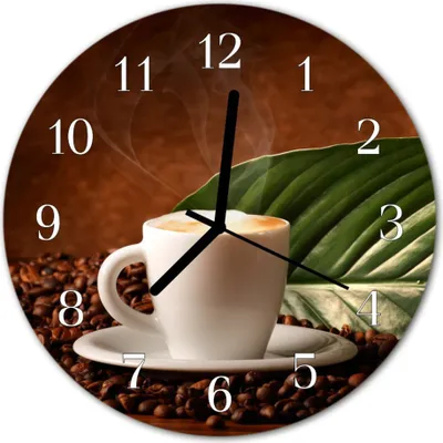 Produktbild von Glasuhr Wanduhr Küchenuhr Echt-Glas 30fi cm Kaffee Tasse braun