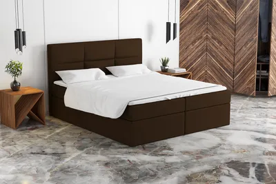Produktbild von Boxspringbett KROS 160x200 mit 2 Bettkästen, Bonell-Matratze und Topper. Farbe:  Braun