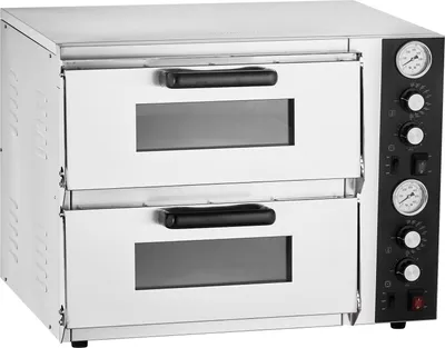 Produktbild von SucceBuy Elektrischer Pizzaofen für 457 mm Pizza, 2500 + 2500 W, Backofen mit Temperatur- und Zeitsteuerung, Doppelkammer und vielseitigen Einsatzmöglichkeiten