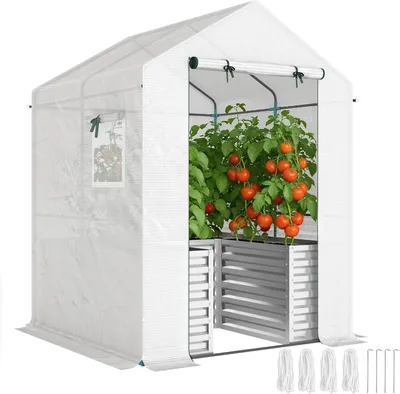 Image de Serre pour tomates - Serre de jardin - Serre de culture - Serre en film plastique - Serre pour légumes - Jardinière surélevée