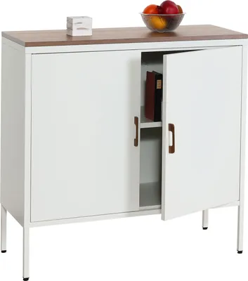 Produktbild von Kommode MCW-L84, Sideboard Schrank Anrichte, 2 Türen Metall 90x90x40cm, Melamin beschichtet  weiß
