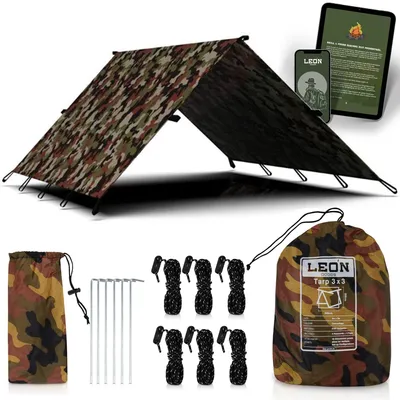 Produktbild von Tarp 3 x 3 Meter - Camouflage - Starterset mit Heringen und Paracord