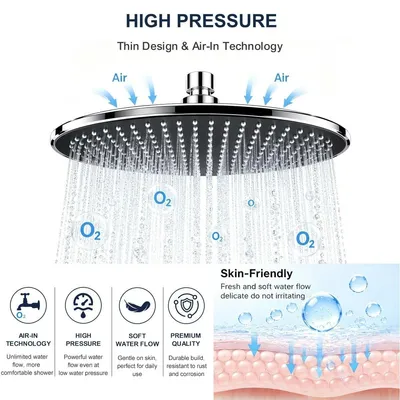 Produktbild von Duschkopf rund, 10 Zoll, 360° verstellbar, Regendusche für die Dusche