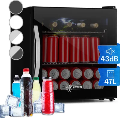 Produktbild von Klarstein Mini Kühlschrank mit Glastür, Mini-Kühlschrank für Zimmer, Getränkekühlschrank Klein mit Verstellbaren Ablagen, Kleiner Kühlschrank 47 Liter, Indoor/Outdoor Kühlschrank Leise