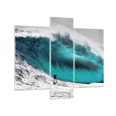 Produktbild von Bilder auf glas - 3 Teile - Surfen Welle Türkis - 95x80cm - Glasbilder - Wandbilder - Bilder - zum Aufhängen bereit - Wanddekoration aus Glas - Glas Bilder - Wandbild auf Glas - GCB95x80-4351