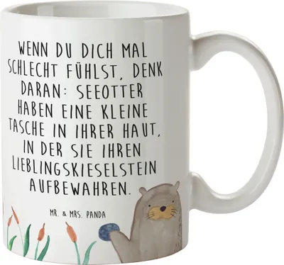 Produktbild von Mr. & Mrs. Panda Tasse Otter Stein - Weiß - Geschenk, Seeotter, Fun Facts, Kaffeetasse, Teetasse, Becher, cappuccinotasse, Witzige Fakten, Pflanzen, Trinkbecher