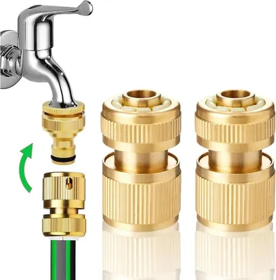 Imagen del producto de Conector rápido de latón, 1/2 pulgada, 2 unidades, para mangueras de jardín