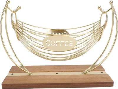 Productafbeelding van Houders voor koffiekapsules, ijzeren hangmand voor capsules, organizer voor bars en werkbladen met houten voet, geschikt voor keuken en kantoor