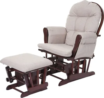 Obrázek produktu pro Relaxační křeslo HWC-C76, houpací křeslo s taburetem  Látka/textil, krémově šedá, rám hnědý