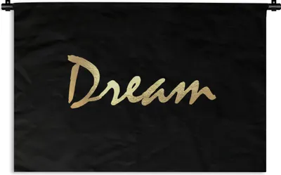 Produktbild von MuchoWow® Wandteppich Wandbehang Zitat - Traum - Schwarz - Gold 90x60 cm Tapisserie Dekoration Wandtuch - Wandskulpturen - Bildteppich
