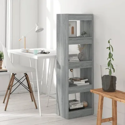 Immagine prodotto di Libreria a 4 scomparti, scaffale autoportante, divisorio per ambienti, colore grigio Sonoma, dimensioni 40x30x135 cm