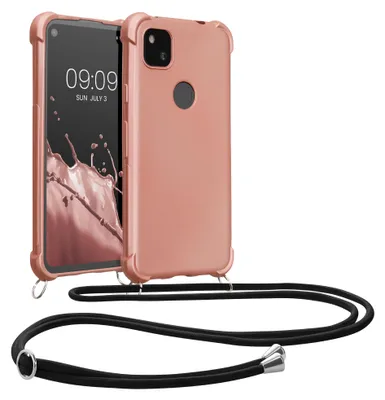 Produktbild von kwmobile Necklace Case kompatibel mit Google Pixel 4a Hülle - Cover mit Kordel zum Umhängen - Silikon Schutzhülle Metallic Rosegold