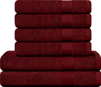Produktbild von CAMRY Handtuch Set 6-teilig - 4 Handtücher 50x100 cm und 2 Badetücher 70x140 cm aus 100% Baumwolle 500 g/m² - weiche und saugstarke Tücher in Farbe Bordeaux