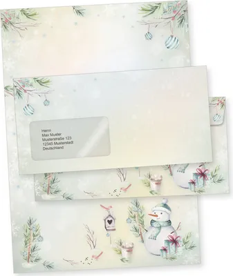 Produktbild von Flöckchen 250 Sets Weihnachtsbriefpapier mit Fensterumschlag, Briefpapier Weihnachten A4 mit Umschlag mit Fenster