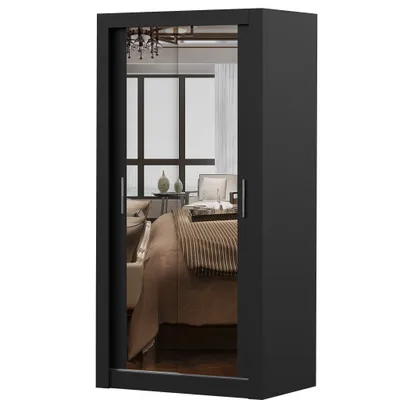 Image de Armoire Armoire à portes coulissantes 100cm noir/noir avec deux miroirs MILAN